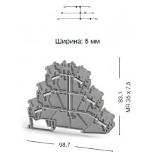 307559, Клеммник 3-х ярусный пружинный быстрозажимной (Push in), 2,5 мм.кв. со внутренней перемычкой (серый); PYK 2,5-3FK (упак 30 шт) 307559, Клеммник 3-х ярусный пружинный быстрозажимной (Push in), 2,5 мм.кв. со внутренней перемычкой (серый); PYK 2,5-3FK (упак 30 шт)