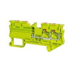 8001298166, Клеммник на DIN-рейку (Push-in) 4 мм.кв. 4-х выводной (желто-зеленый); PFT 4 2X2 E (с заземлением) (упак 30 шт)