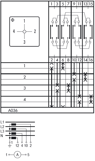 Схема переключателя (диаграмма переключения) A036