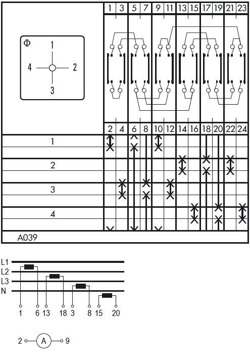 Схема переключателя (диаграмма переключения) A039