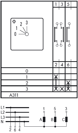 Схема переключателя (диаграмма переключения) A311