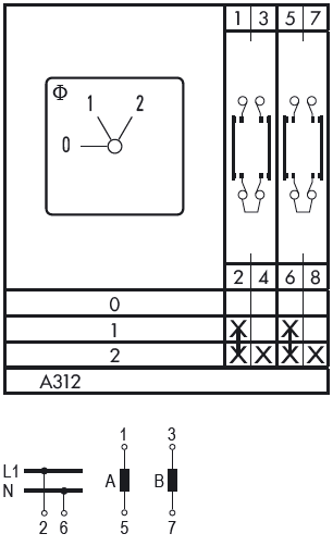 Схема переключателя (диаграмма переключения) A312