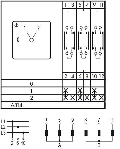 Схема переключателя (диаграмма переключения) A314