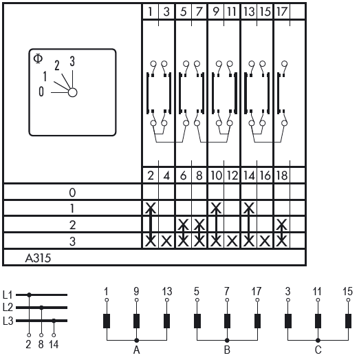 Схема переключателя (диаграмма переключения) A315