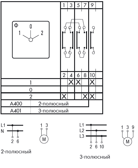 Схема переключателя (диаграмма переключения) A400