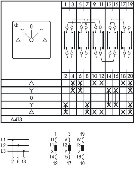 Схема переключателя (диаграмма переключения) A413