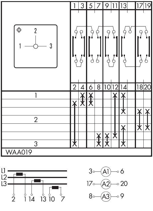 Схема переключателя (диаграмма переключения) WAA019
