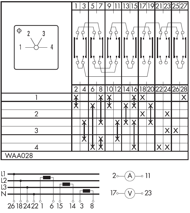 Схема переключателя (диаграмма переключения) WAA028