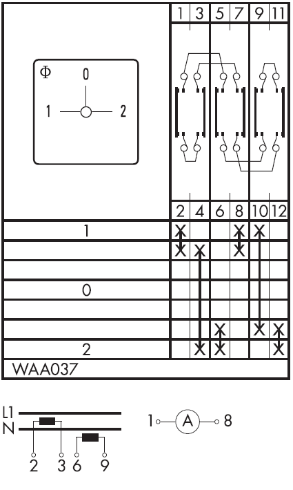 Схема переключателя (диаграмма переключения) WAA037