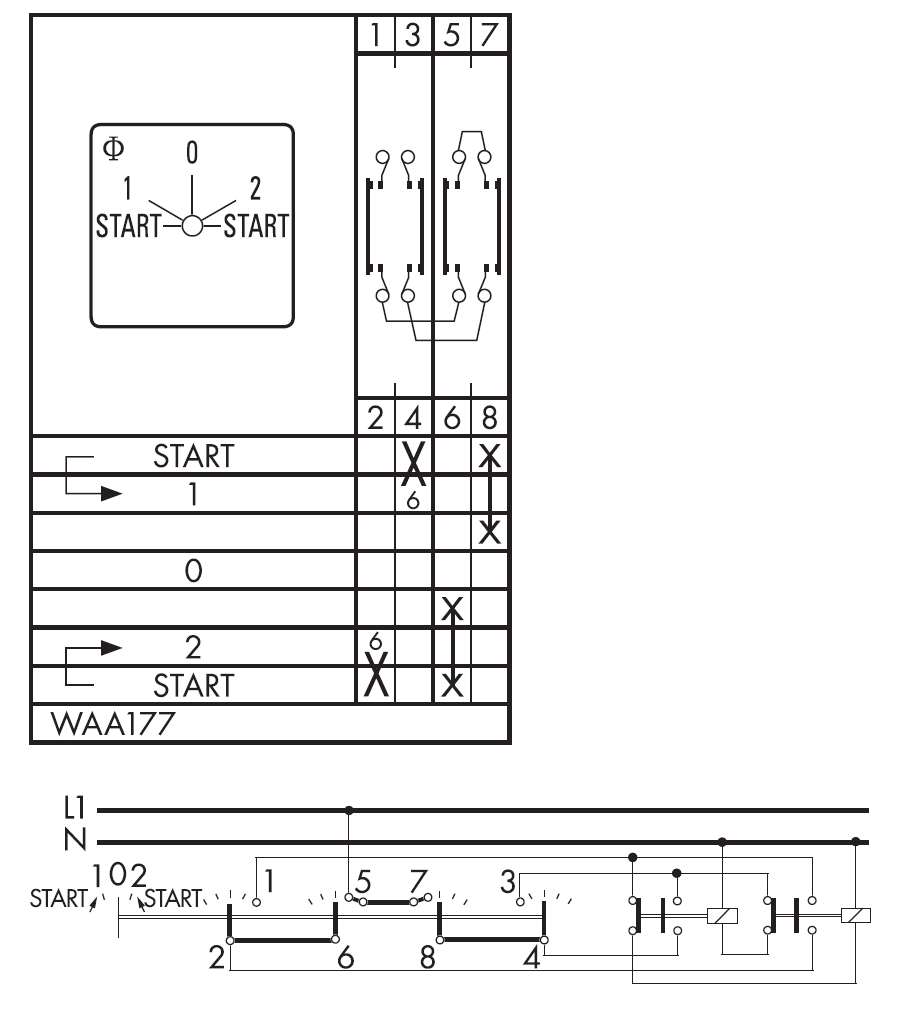 Схема переключателя (диаграмма переключения) WAA177