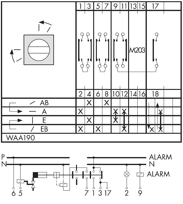 Схема переключателя (диаграмма переключения) WAA190