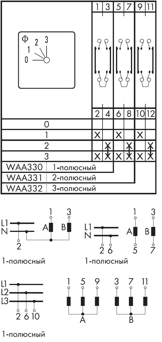 Схема переключателя (диаграмма переключения) WAA330 Схема переключателя (диаграмма переключения) WAA330