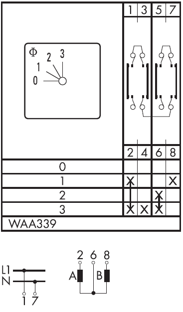 Схема переключателя (диаграмма переключения) WAA339
