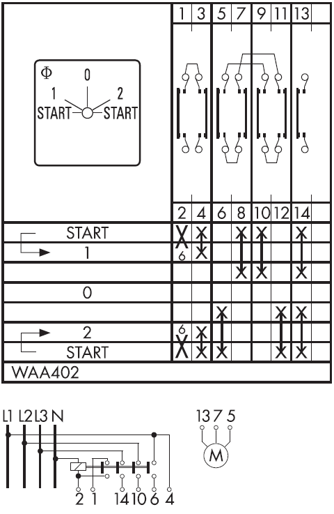 Схема переключателя (диаграмма переключения) WAA402