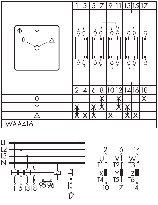 Схема переключателя (диаграмма переключения) WAA416