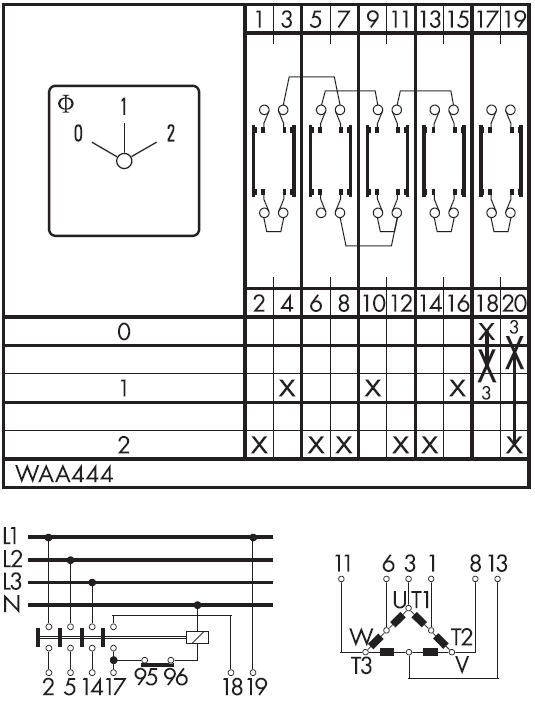 Схема переключателя (диаграмма переключения) WAA444