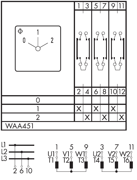 Схема переключателя (диаграмма переключения) WAA451
